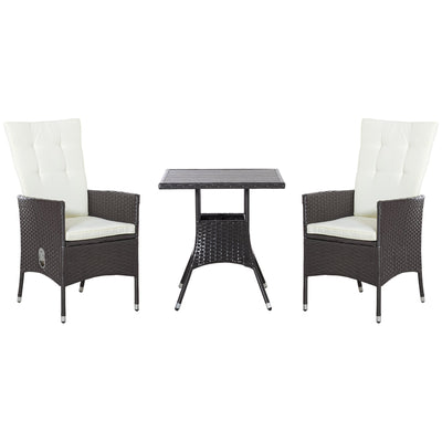Ensemble de 3 canapés de patio Outsunny en rotin synthétique, chaises inclinables d'extérieur, table basse avec plateau en plastique grain de bois