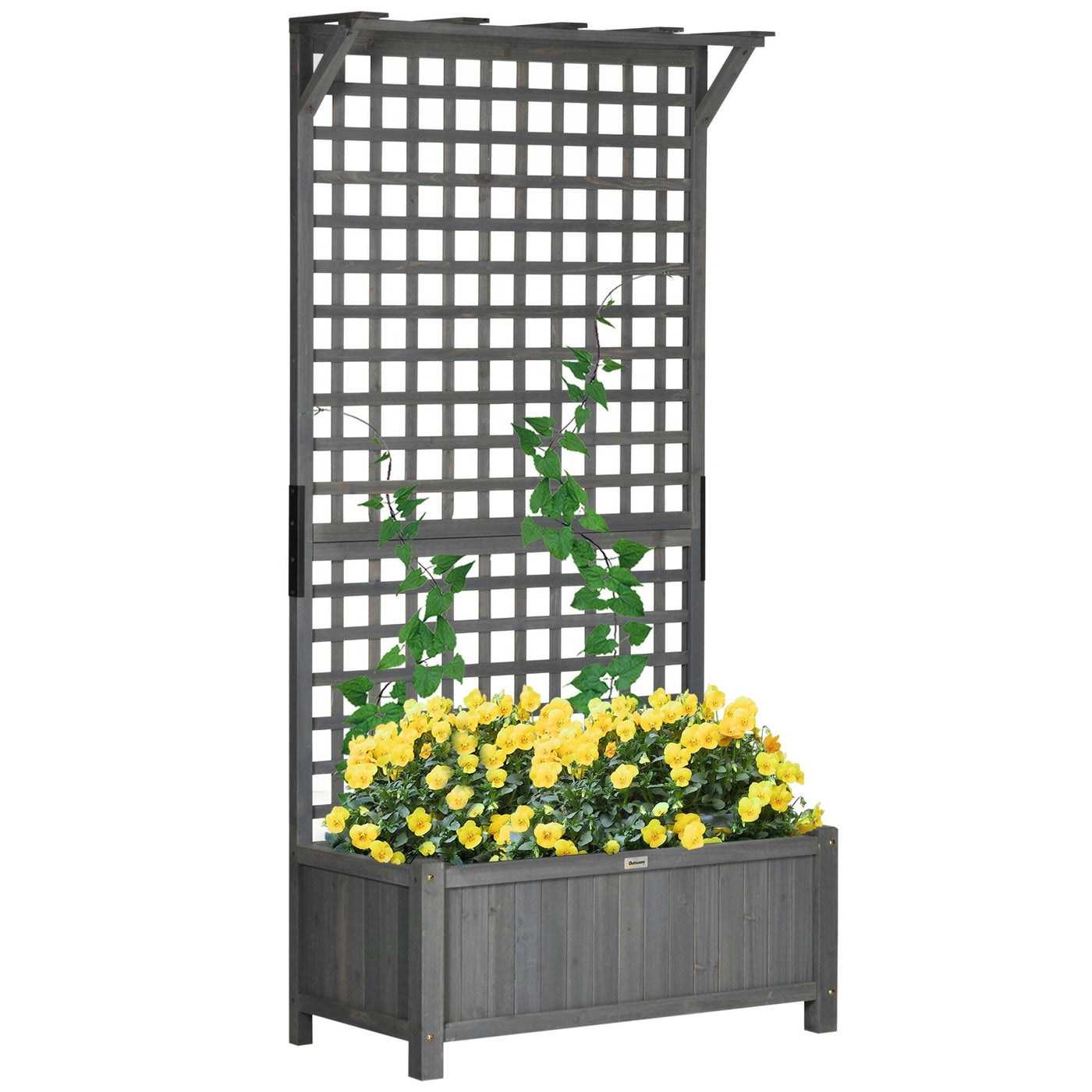 Jardinière en bois Outsunny avec treillis, plate-bande surélevée pour plantes grimpantes avec trous de drainage et toit