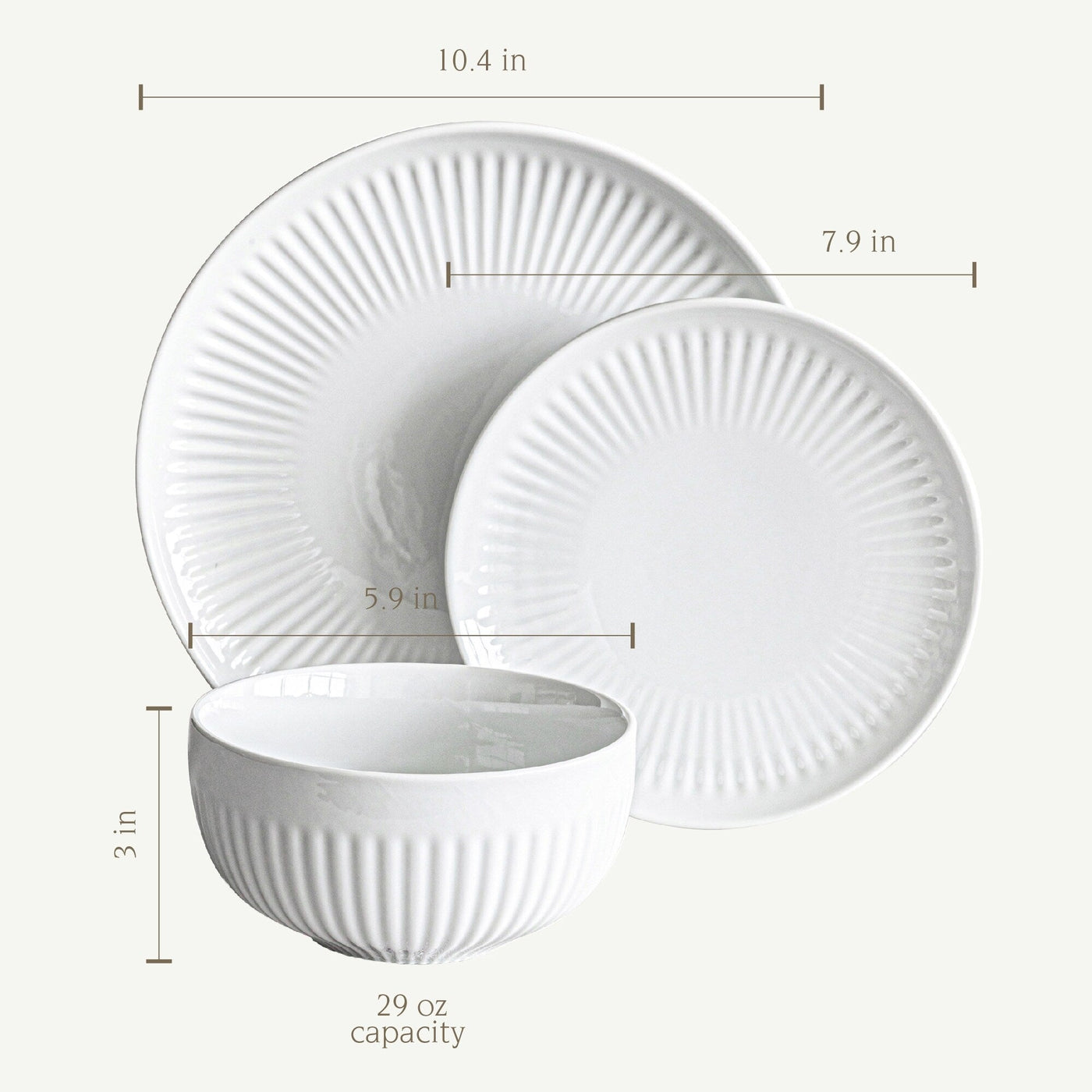 Service de table cannelé en porcelaine blanche Over and Back, 24 pièces