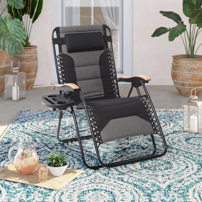 Fauteuil de salon surdimensionné XL rembourré à gravité zéro, accoudoirs larges, inclinable et réglable avec porte-gobelet - N/A