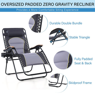 Fauteuil de salon surdimensionné XL rembourré à gravité zéro, accoudoirs larges, inclinable et réglable avec porte-gobelet - N/A