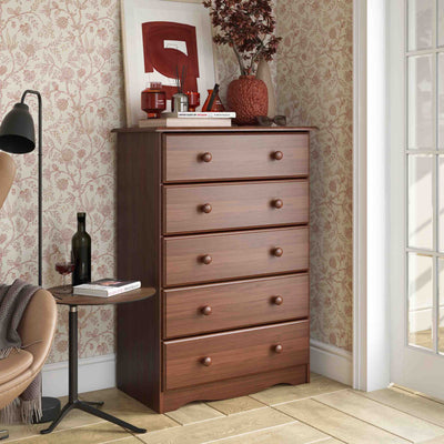 Commode 5 tiroirs 100 % bois massif avec boutons en métal ou en bois de Palace Imports
