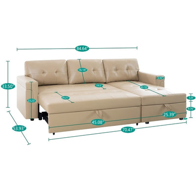 Canapé sectionnel réversible avec lit gigogne, méridienne avec rangement dissimulé, pieds durables,