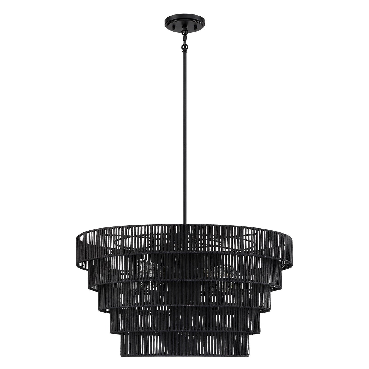 Lustre bohème moderne Piersan à 5 lumières avec abat-jour en rotin à plusieurs niveaux - 26 po de largeur