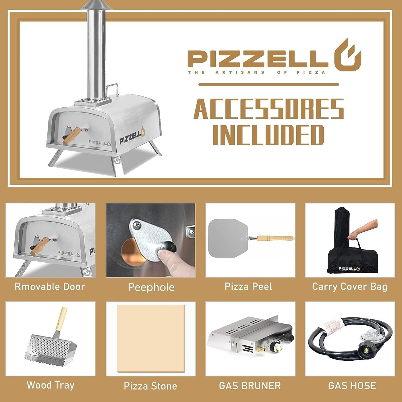 Four à pizza extérieur multi-combustible, machine à pizza cuite sur pierre avec brûleur à gaz et boîte à bois - 12 pouces