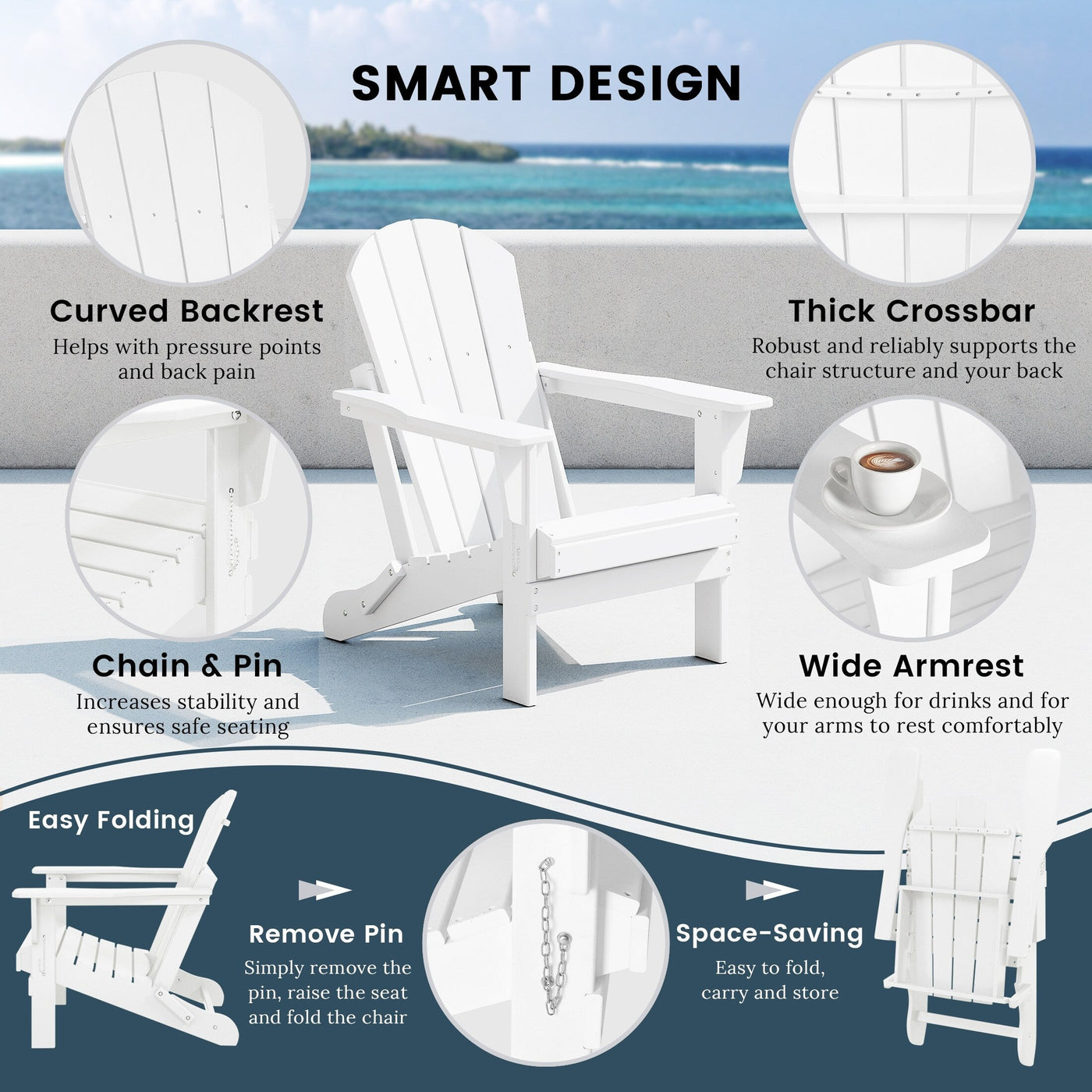 Chaises pliantes Adirondack Polytrends Laguna résistantes aux intempéries (lot de 4)