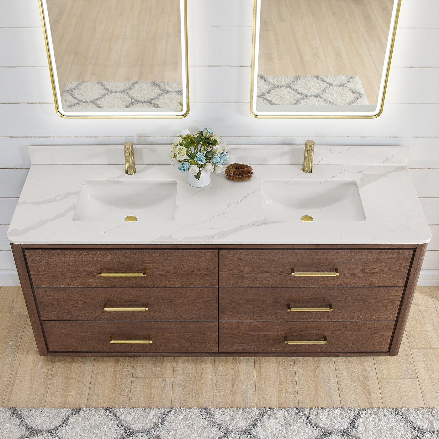 Meuble-lavabo Porto avec dessus en quartz blanc sans miroir