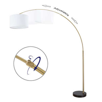 Lampadaire arqué réglable en acier Q-Max 81 avec abat-jour extra large et base en marbre
