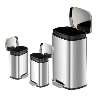 Poubelles rectangulaires Qualiazero de 13,2 gallons et deux de 1,3 gallon à pédale - Ensemble familial