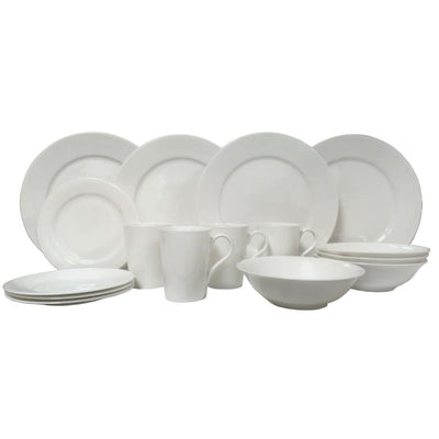 Service de table 16 pièces en porcelaine tendre à bord vanille rouge