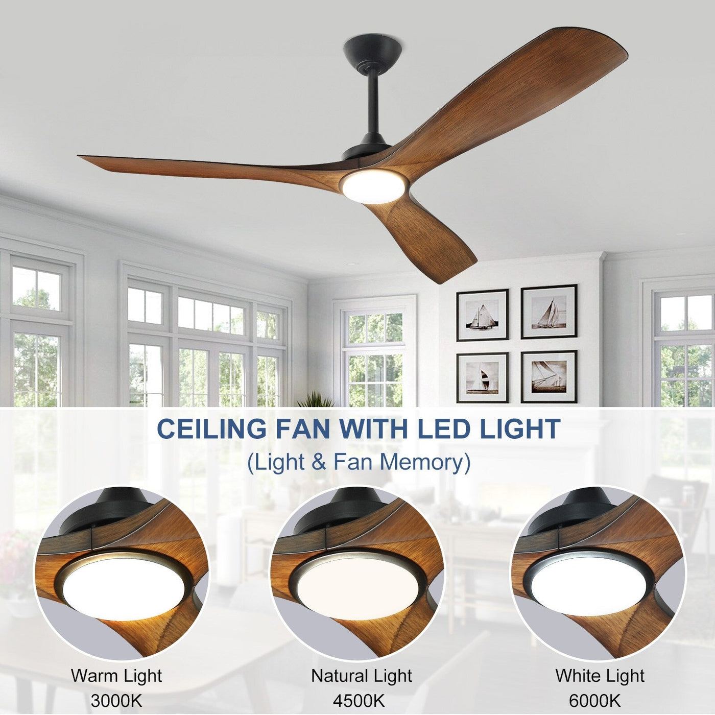 Ventilateur de plafond à distance avec lumières encastrées
