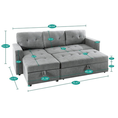 Canapé sectionnel convertible réversible avec lit gigogne, méridienne avec rangement dissimulé et pieds robustes