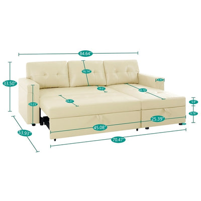 Canapé sectionnel convertible réversible avec lit gigogne, méridienne avec rangement dissimulé et pieds robustes