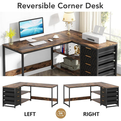 Bureau d'ordinateur réversible en forme de L, table d'écriture robuste, poste de travail