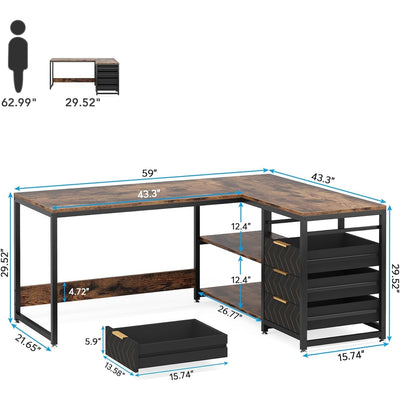 Bureau d'ordinateur réversible en forme de L, table d'écriture robuste, poste de travail