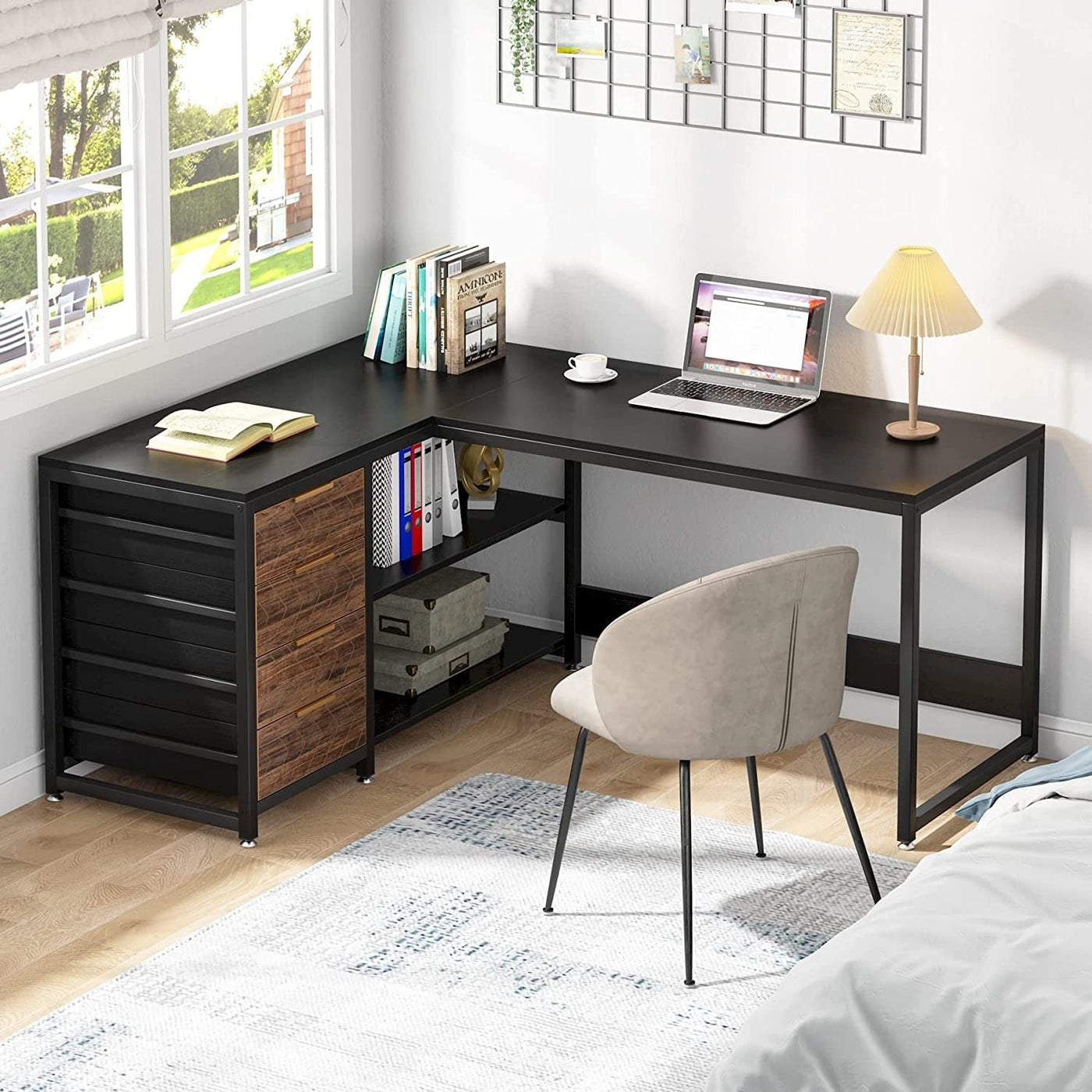 Bureau d'ordinateur réversible en forme de L, table d'écriture robuste, poste de travail