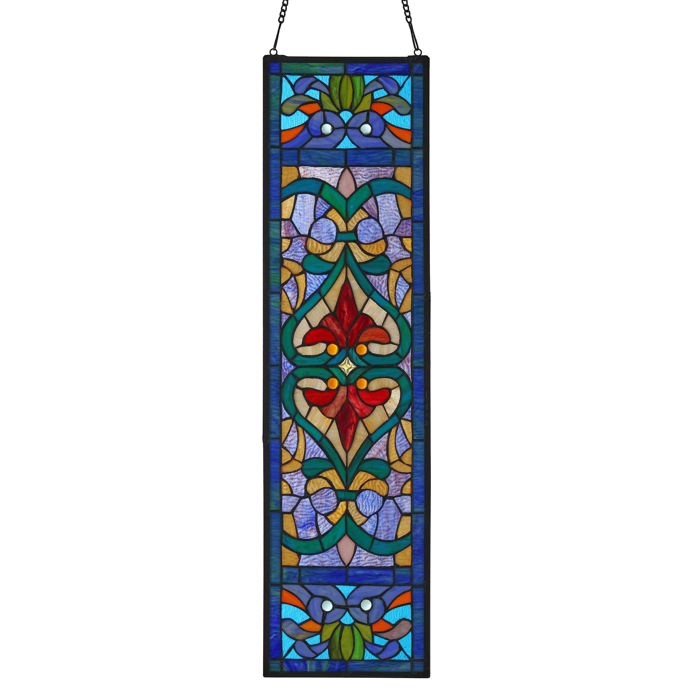 Panneau de fenêtre en vitrail victorien Fleur de lys River of Goods - 9,5 L x 0,25 l x 36 H