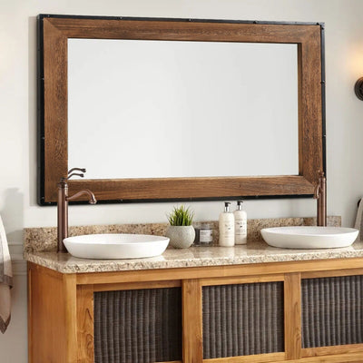 Miroir mural rustique en bois naturel et cadre en fer