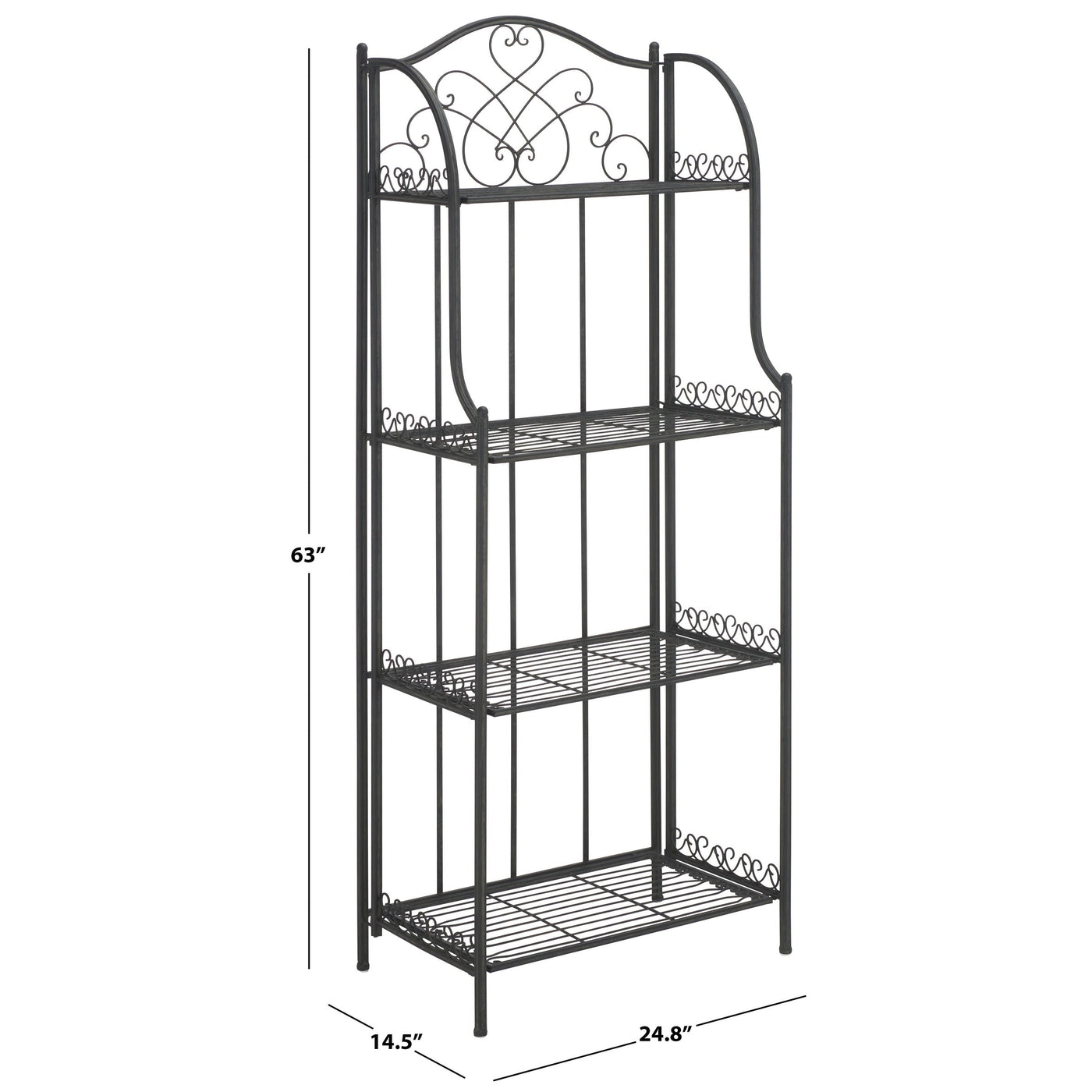 Étagère de boulangerie d'extérieur à 4 niveaux en fer forgé victorien SAFAVIEH Bryn - 25 po L x 15 po P x 63 po H - 25L x 15P x 63H