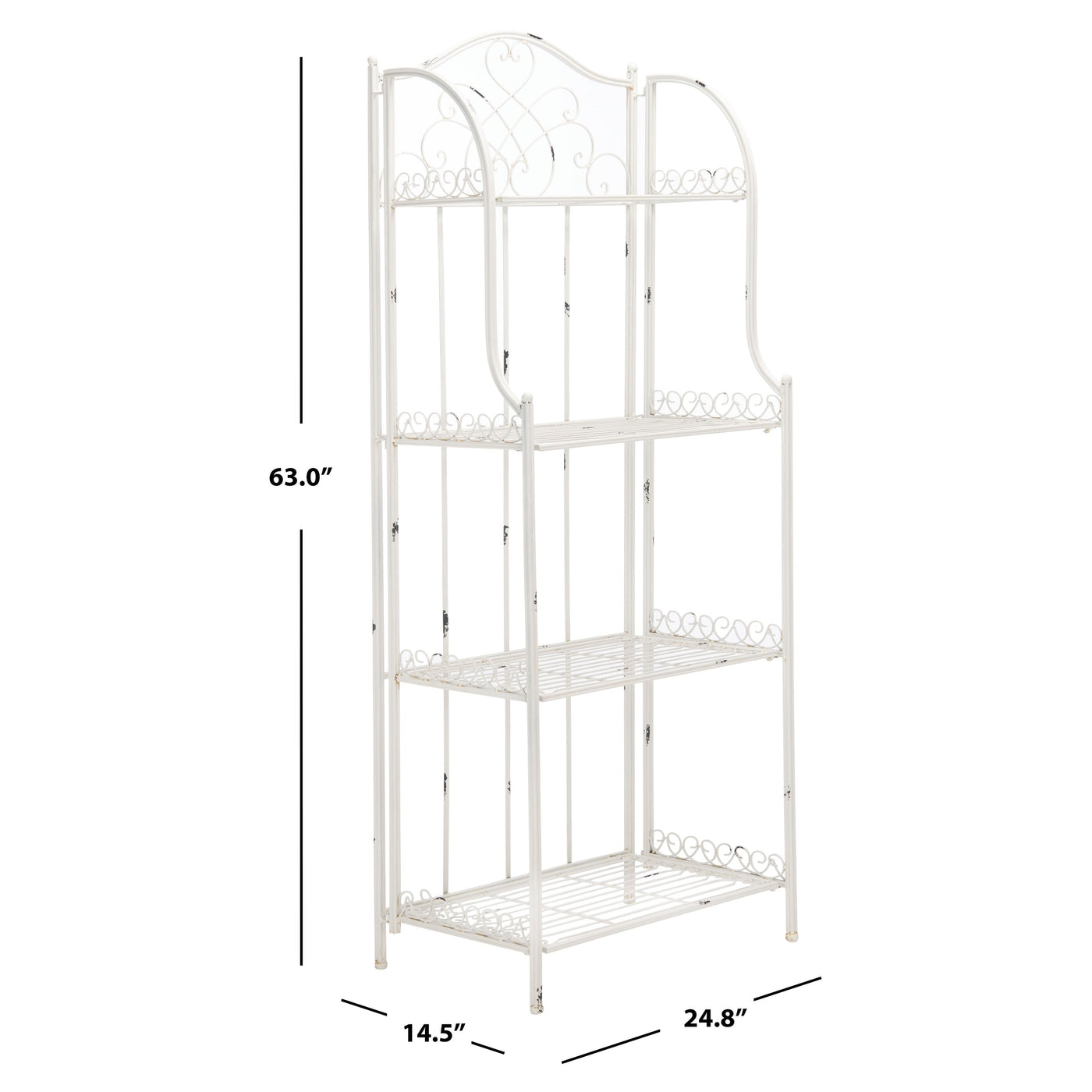 Étagère de boulangerie d'extérieur à 4 niveaux en fer forgé victorien SAFAVIEH Bryn - 25 po L x 15 po P x 63 po H - 25L x 15P x 63H