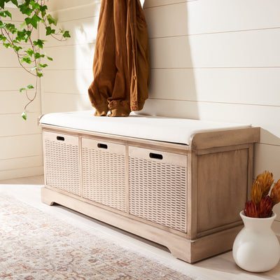 Banc de rangement à 3 tiroirs avec coussins SAFAVIEH Fiorello - 47,3 L x 15 L x 19 H - 47 L x 15 P x 19 H