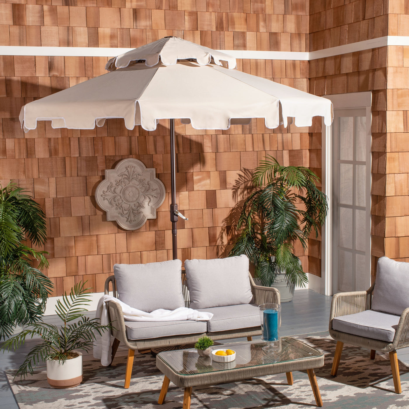 Parasol de marché double SAFAVIEH Outdoor Livia 9 pieds, base non incluse