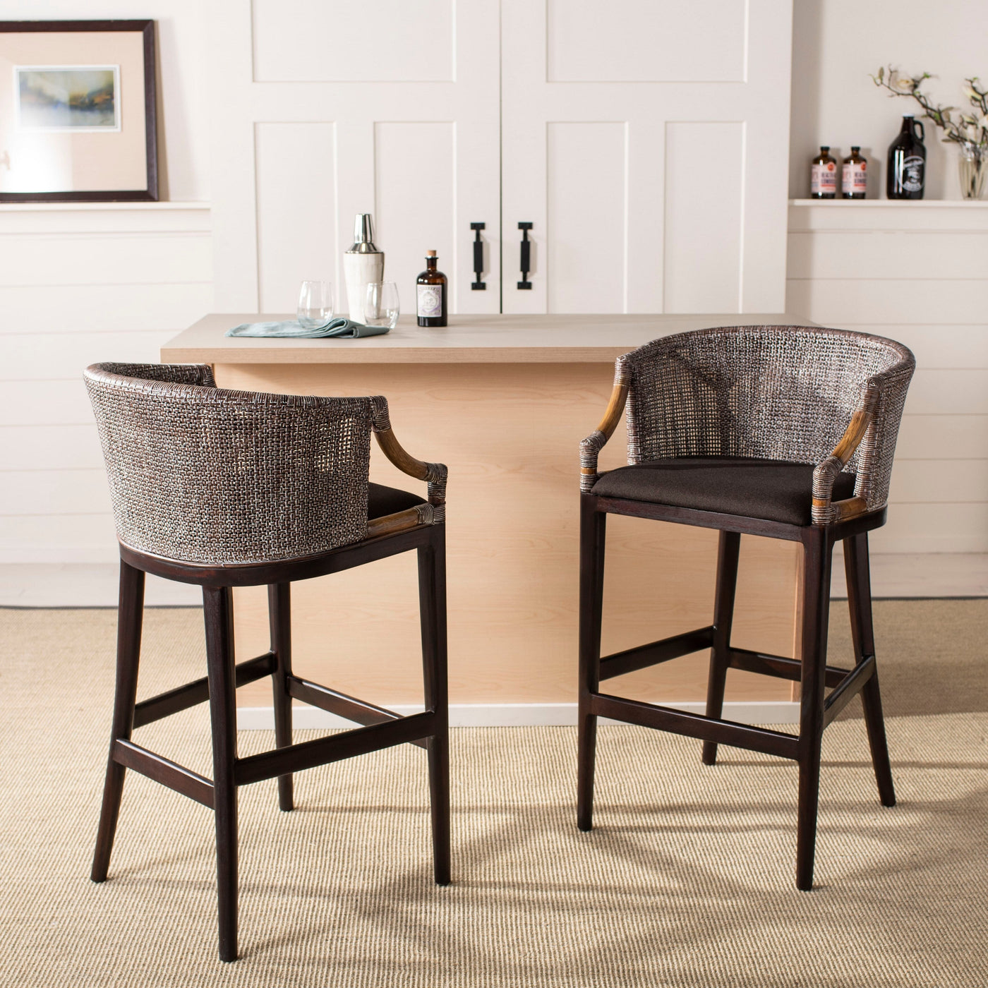 Tabouret de bar en rotin SAFAVIEH Virona de 76 cm (22,3 po l x 20,5 po l x 39 po H)