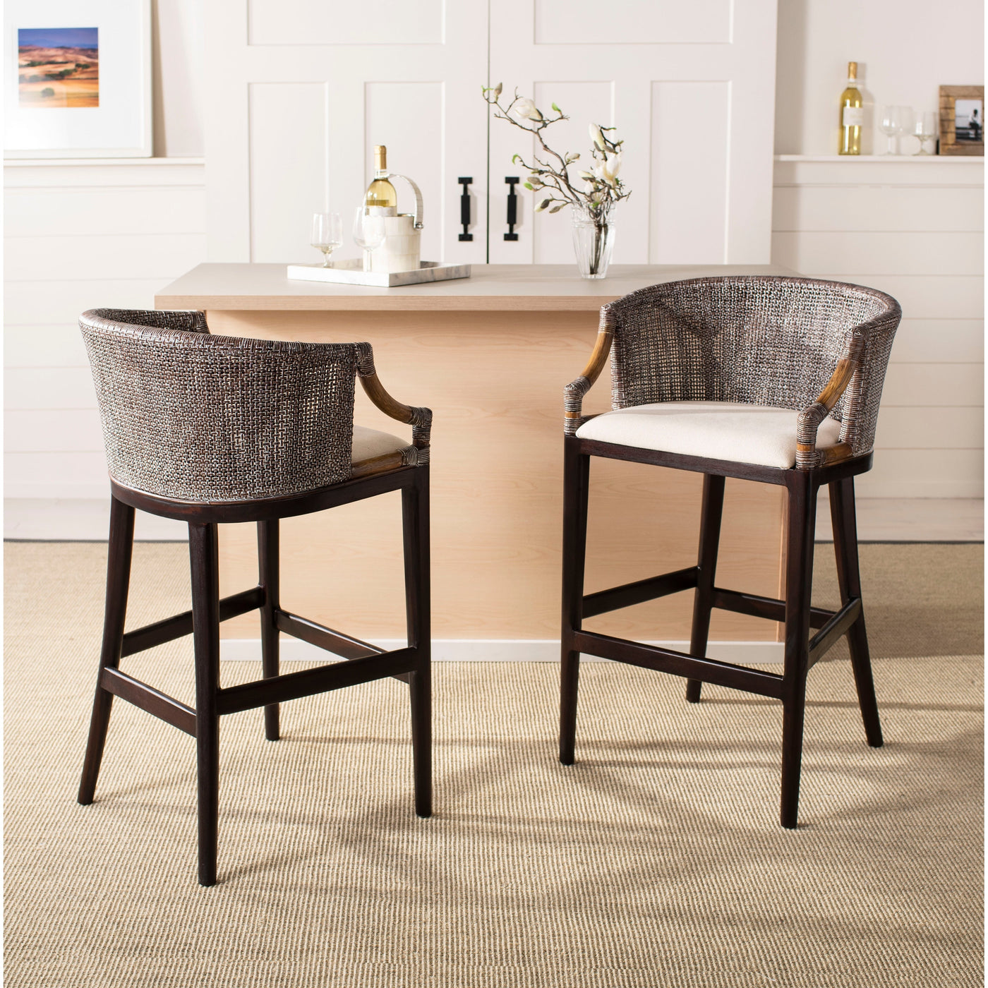 Tabouret de bar en rotin SAFAVIEH Virona de 76 cm (22,3 po l x 20,5 po l x 39 po H)