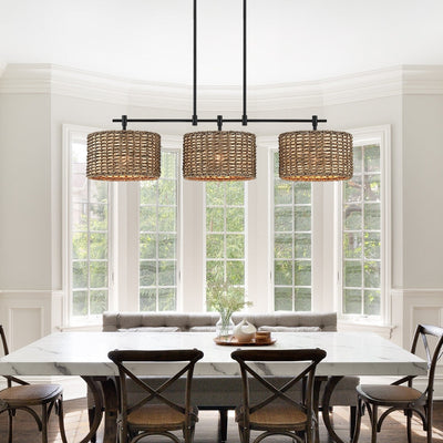 Lustre linéaire noir Sedgy à 3 lumières pour îlot de cuisine de style ferme - 41 W