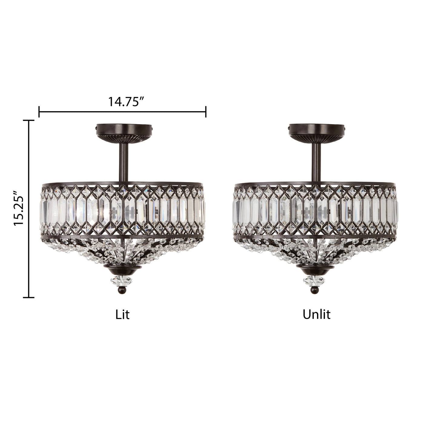 Luminaire semi-encastré en verre à plusieurs niveaux Silver Orchid Furey, bronze/or - 14,75 L x 14,75 l x 15,25 H