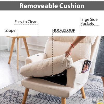Fauteuil de salon décontracté en tissu doux avec dossier et pieds réglables