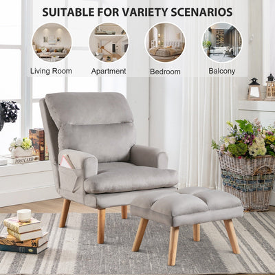 Fauteuil de salon décontracté en tissu doux avec dossier et pieds réglables