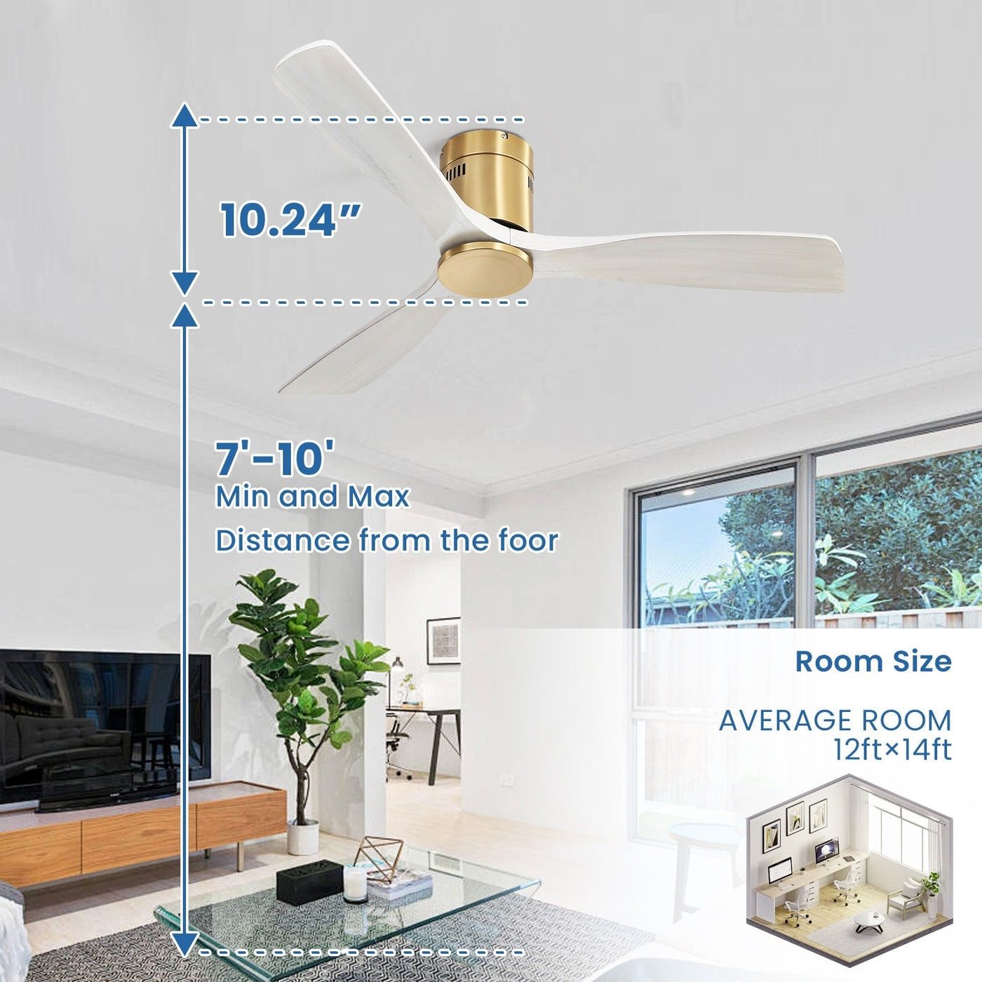 Ventilateur de plafond encastré Sofucor 52 pouces avec télécommande, moteur réversible et éclairage intégré en option