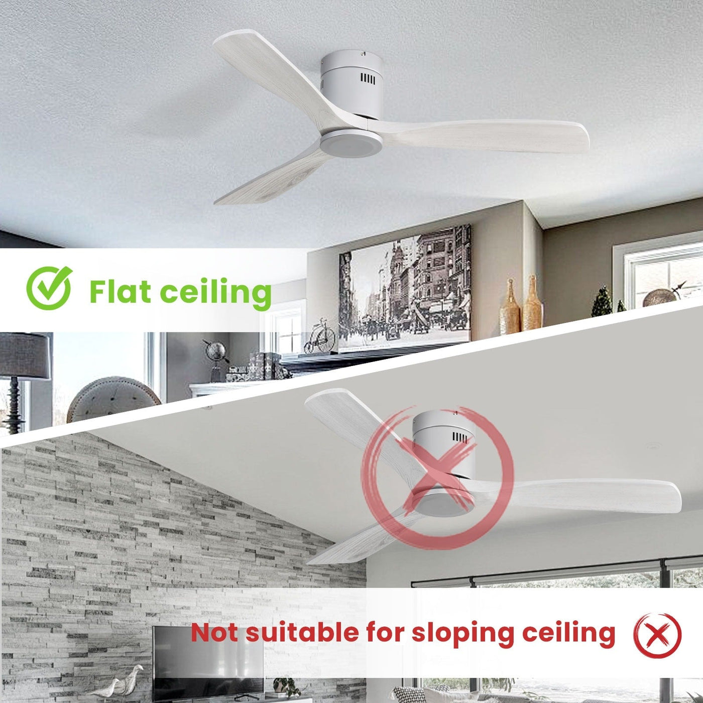 Ventilateur de plafond encastré Sofucor 52 pouces avec télécommande, moteur réversible et éclairage intégré en option