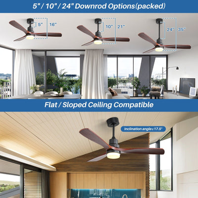Ventilateur de plafond d'intérieur en bois Sofucor 52 avec télécommande et éclairage intégré en option