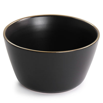 Service de table 16 pièces en grès noir avec bordure dorée
