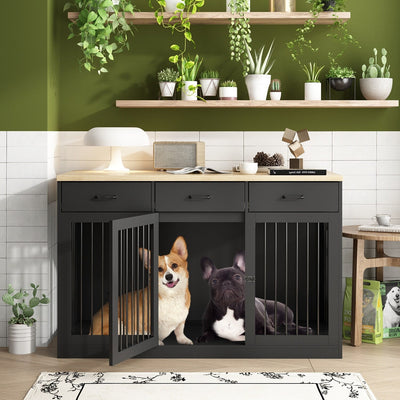 Élégant meuble en bois pour cage à chien avec rangement, 3 tiroirs