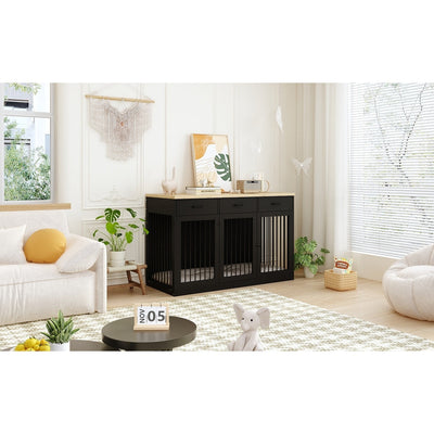 Élégant meuble en bois pour cage à chien avec rangement, 3 tiroirs
