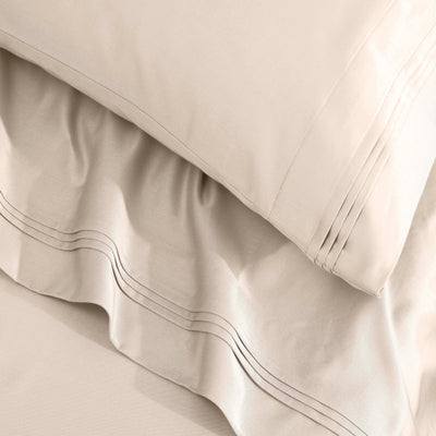 Parure de draps en coton égyptien de qualité supérieure, 1 500 fils au pouce carré, à poches profondes et à motif uni