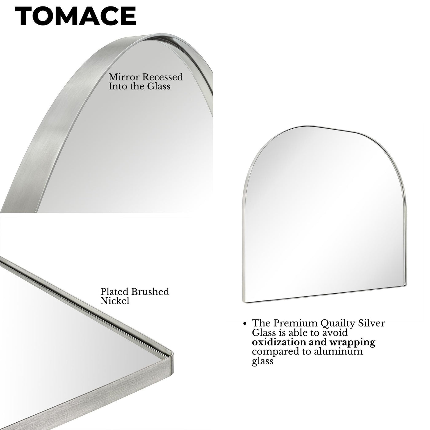 Grand miroir arqué TEHOME Dezerae pour manteau de cheminée, 40'' L x 32'' H