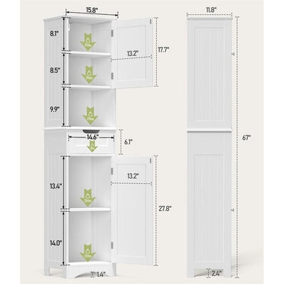 Armoire à linge étroite de salle de bain de 67 po de hauteur, meuble de rangement autoportant en bois massif à 5 niveaux