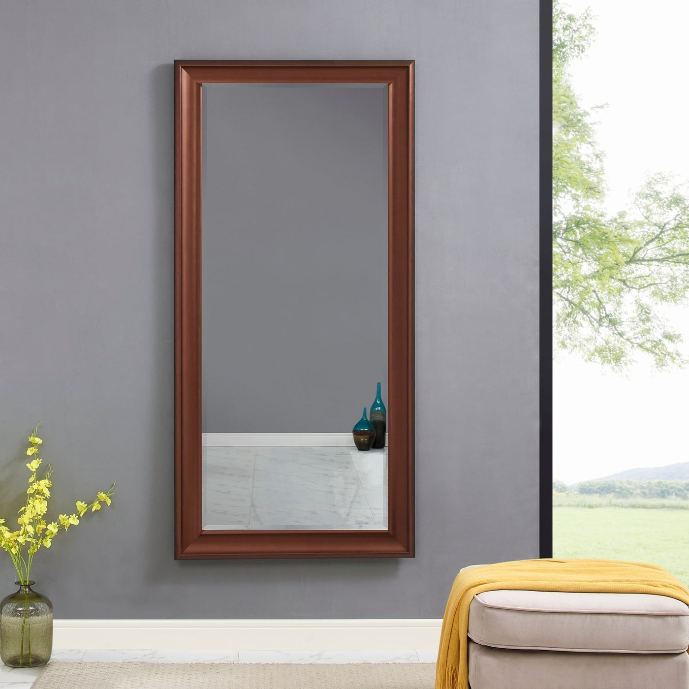 Grand miroir sur toute la surface, miroir surdimensionné, cadre en imitation bois lisse, miroir rectangulaire à suspendre au mur