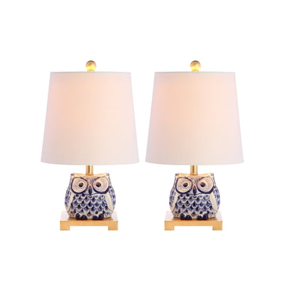 Mini lampe de table en céramique Tiki 16, bleu/blanc (lot de 2) par JONATHAN Y