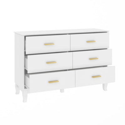 Commode double Timechee à 6 tiroirs, 47,2 po de largeur, pieds en bois massif, coffre laqué