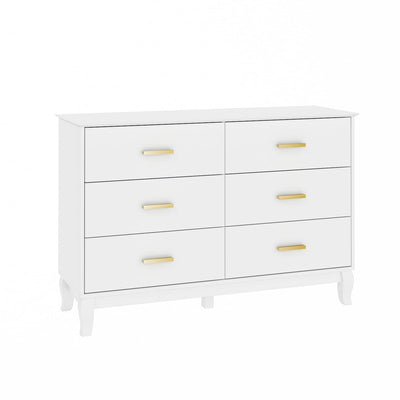 Commode double Timechee à 6 tiroirs, 47,2 po de largeur, pieds en bois massif, coffre laqué