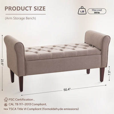 Banc de rangement rembourré, banc d'entrée avec dessus rabattable touffeté, 50,4 pouces