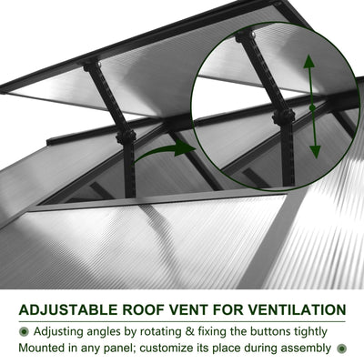 Serre de jardin en aluminium VEIKOUS avec ventilation de toit réglable et porte verrouillable, gris