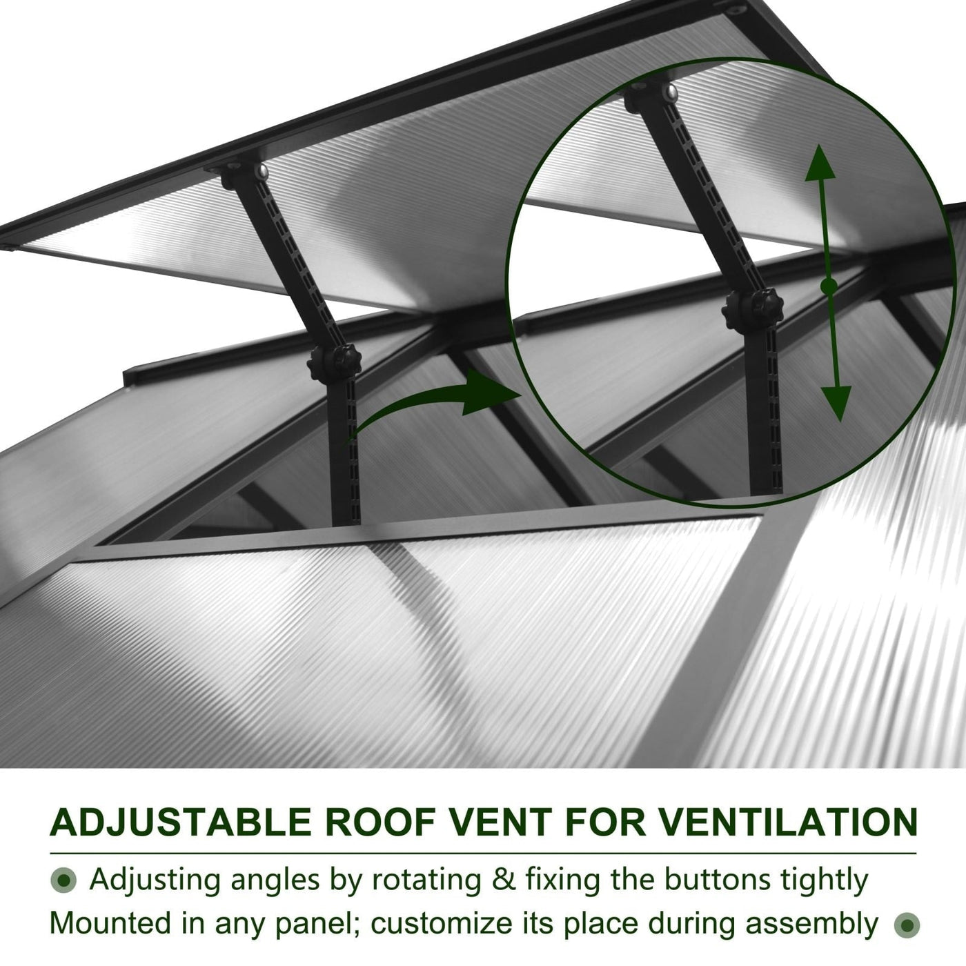 Serre de jardin en aluminium VEIKOUS avec ventilation de toit réglable et porte verrouillable, gris