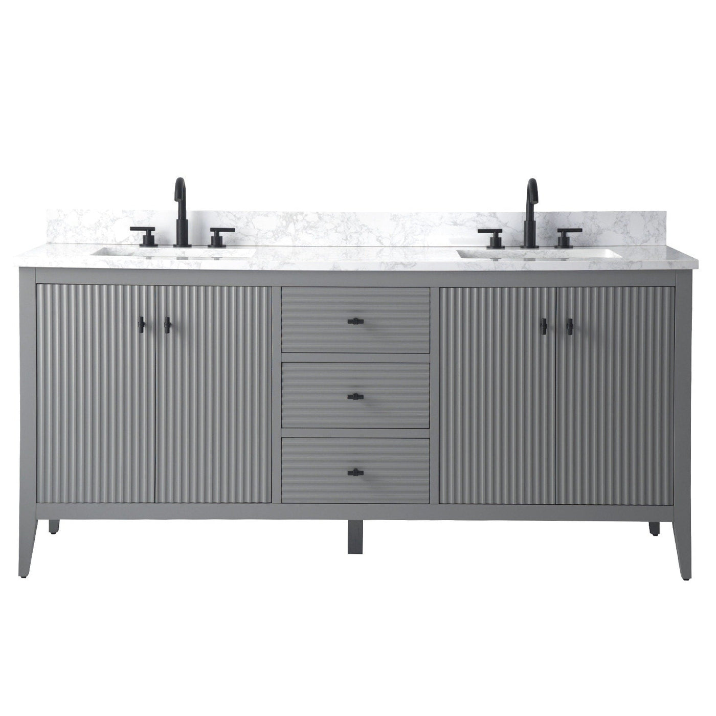 Meuble-lavabo double vasque Vanity Art 72 avec plateau en marbre reconstitué