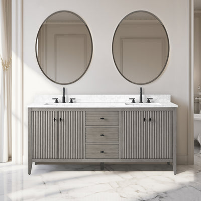 Meuble-lavabo double vasque Vanity Art 72 avec plateau en marbre reconstitué
